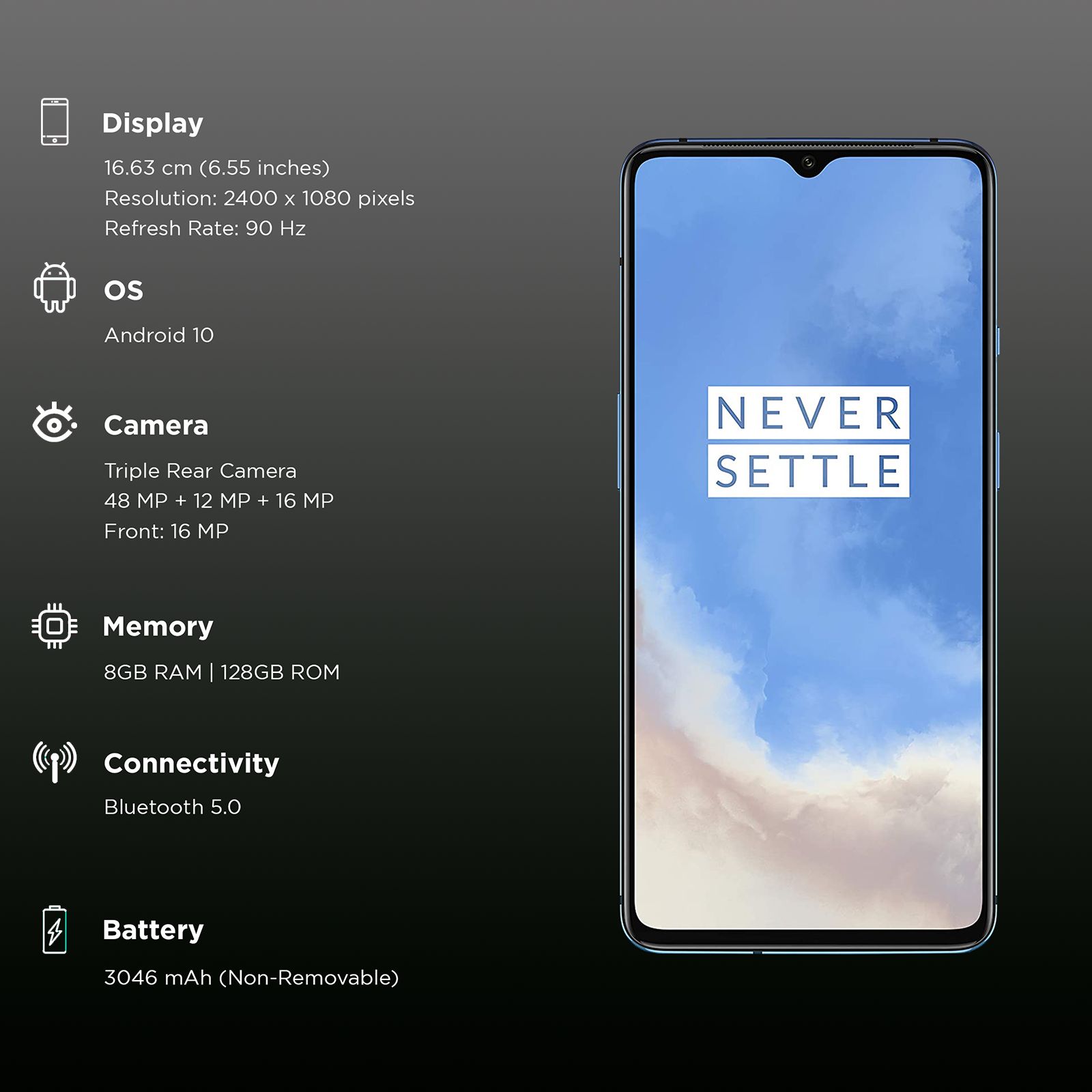 Buy Refurbished OnePlus 7T (8GB RAM, 128GB, Glacier Blue